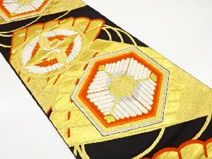 アンティーク　桧扇に向かい鶴・松亀甲模様織り出し袋帯（着用可）